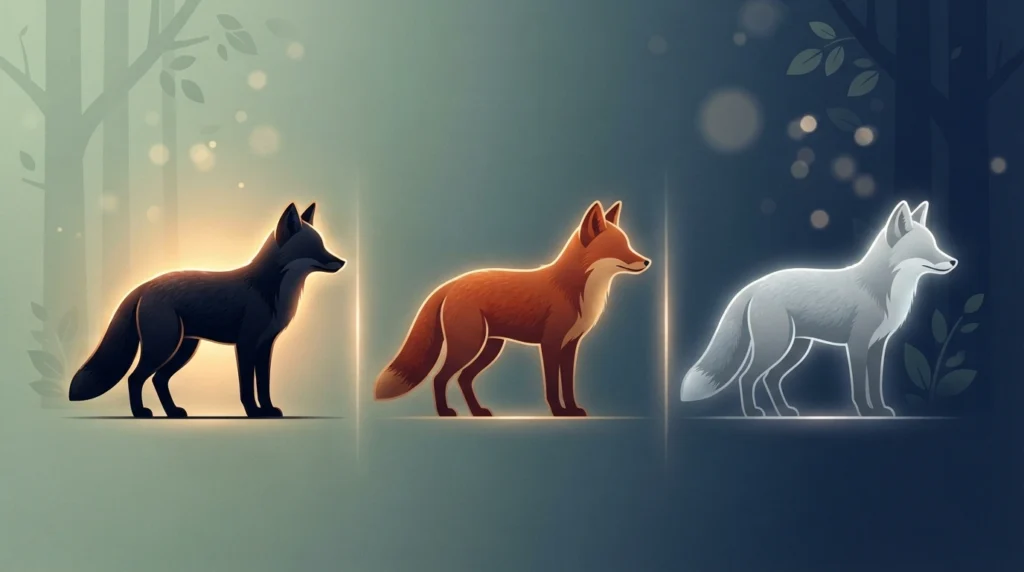 Black fox compared to other fox color variations and symbolic meanings