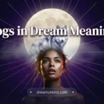 Awestruck woman beneath a glowing moon and wolf-dog double exposure capturing dogs in dream meaning spiritually.