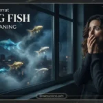 Flying Fish Dream Meaning with startled person watching mysterious fish outside a rainy window