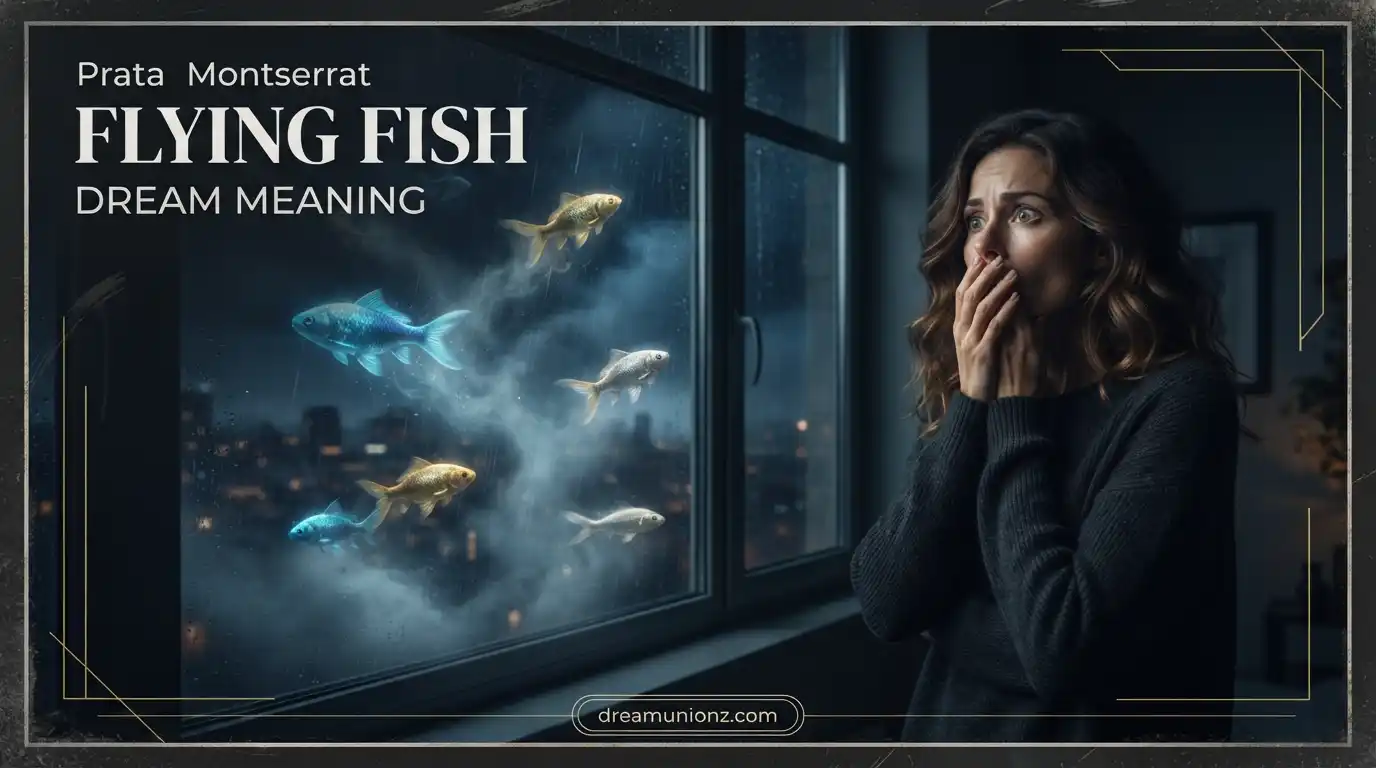 Flying Fish Dream Meaning with startled person watching mysterious fish outside a rainy window