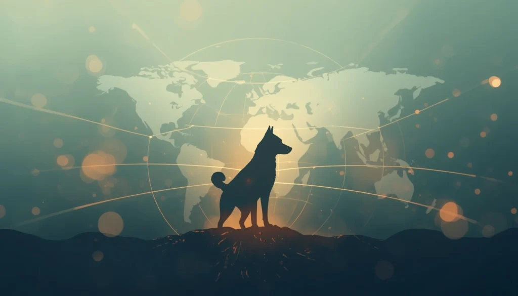 Glowing husky silhouette over world map showing dream meaning worldwide