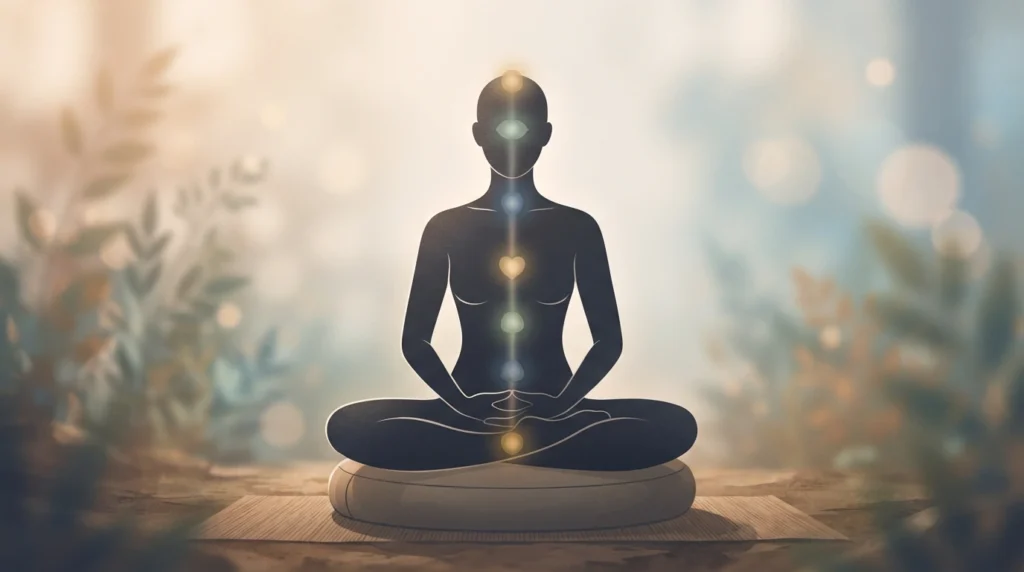 Meditative silhouette with somatic chakra alignment map stage dream meaning