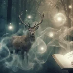 A meditating woman with golden stag in dream meaning spiritual symbolism.