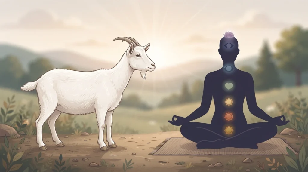 White goat symbolism mapped along chakra and body alignment