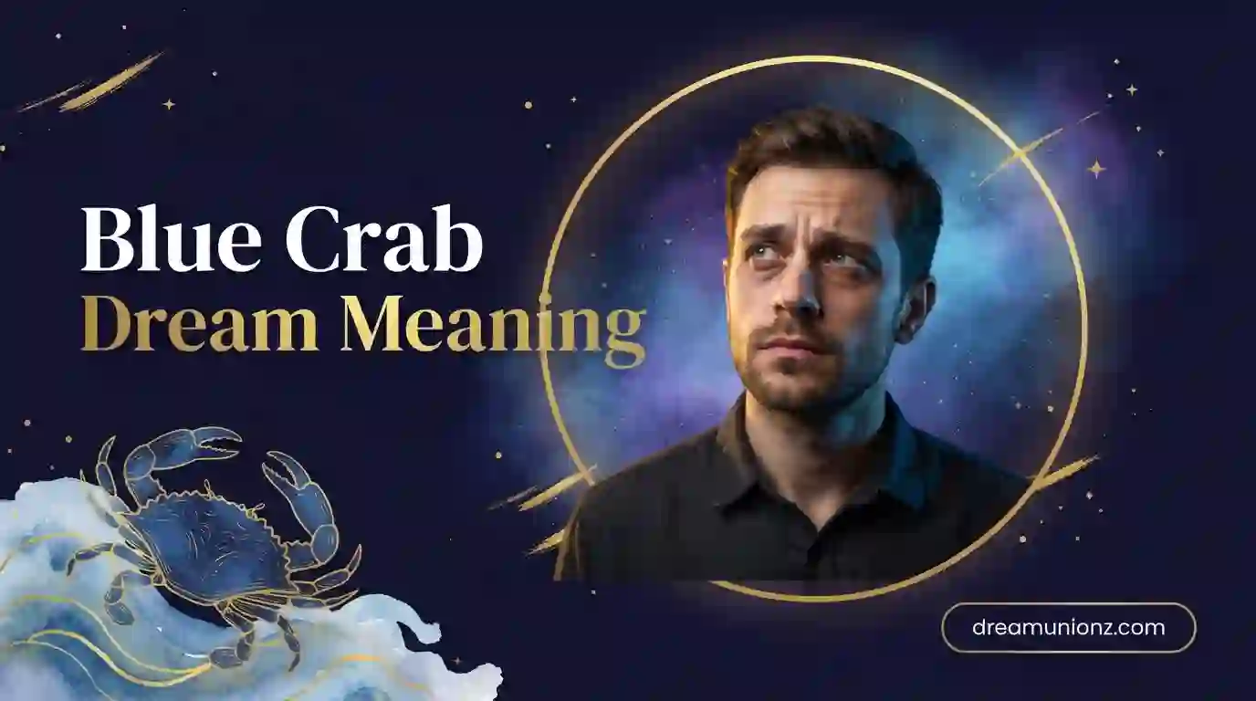 Pensive man under a cosmic indigo sky reflecting on blue crab dream meaning