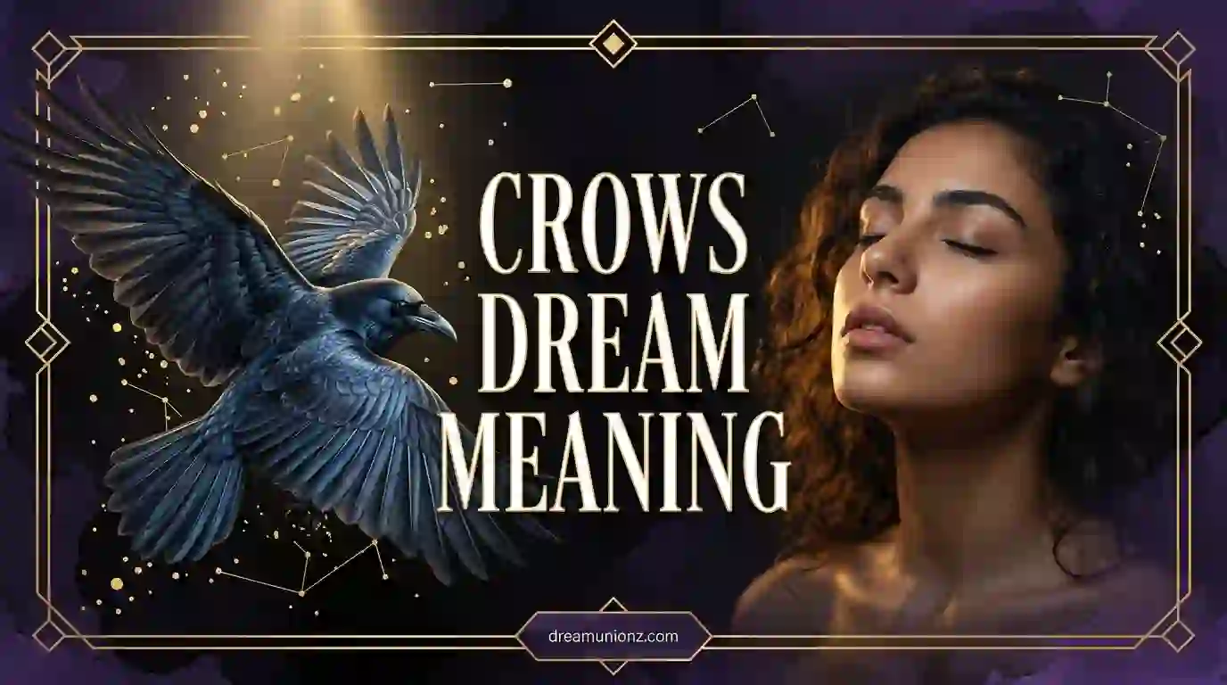 Woman in trance-like state beside a massive spread-winged crow capturing the crows dream meaning essence.
