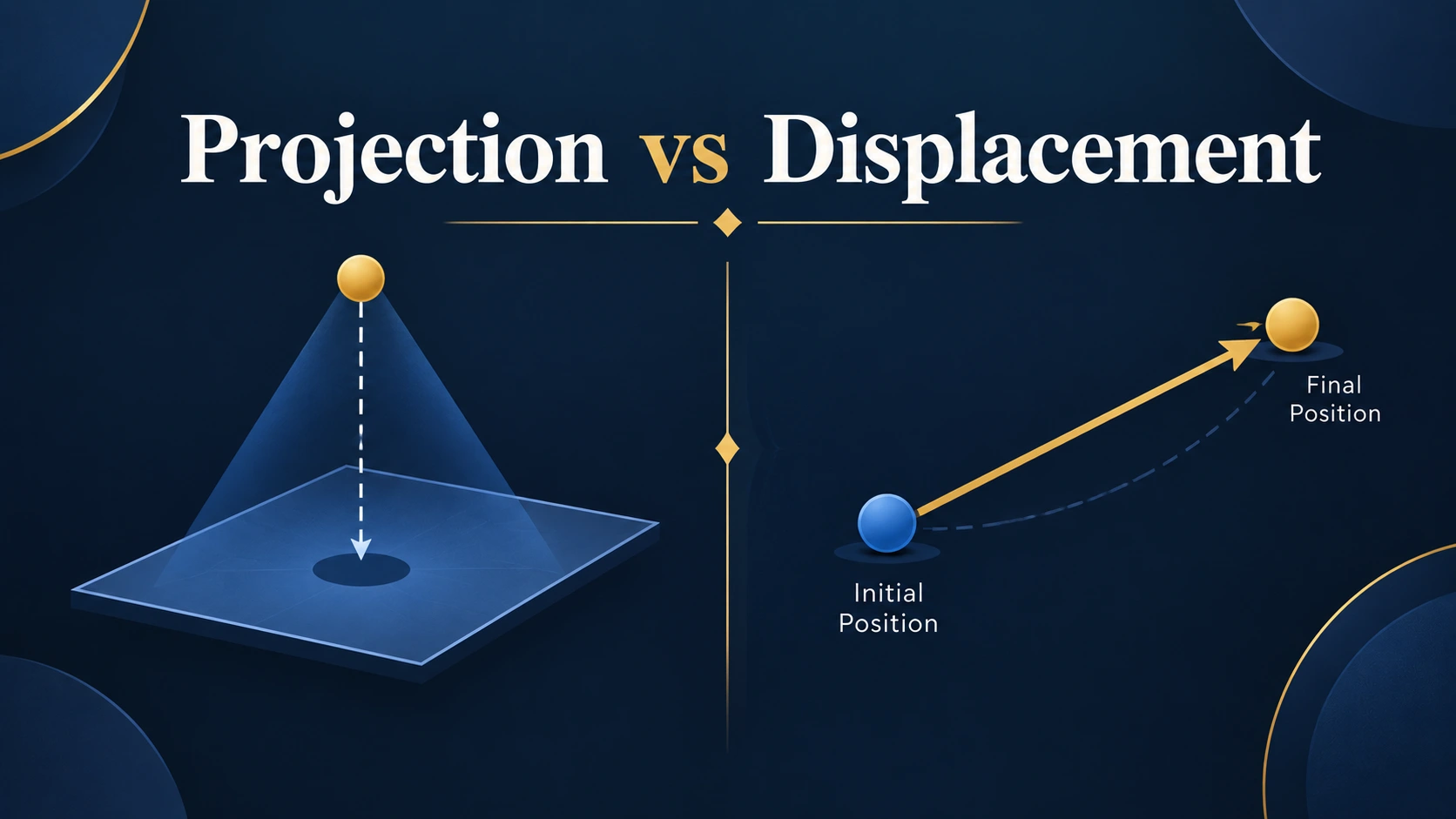 Projection vs displacement comparison diagram.