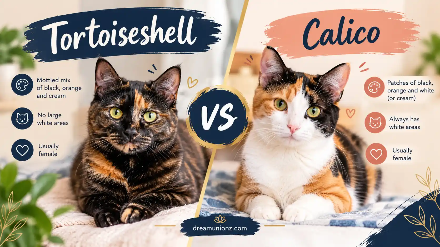 Tortoiseshell vs Calico cats comparison.